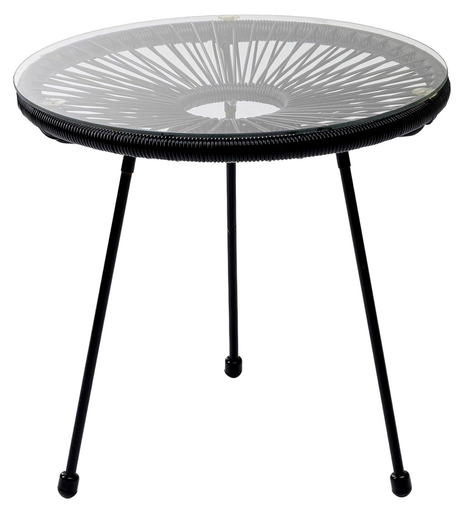 Beistelltisch Acapulco, Schwarz, Indoor und Outdoor Tisch im Retro-Design, Kleiner Gartentisch, Couchtisch für Balkon, Garten, Terrasse, Glas, Sch...