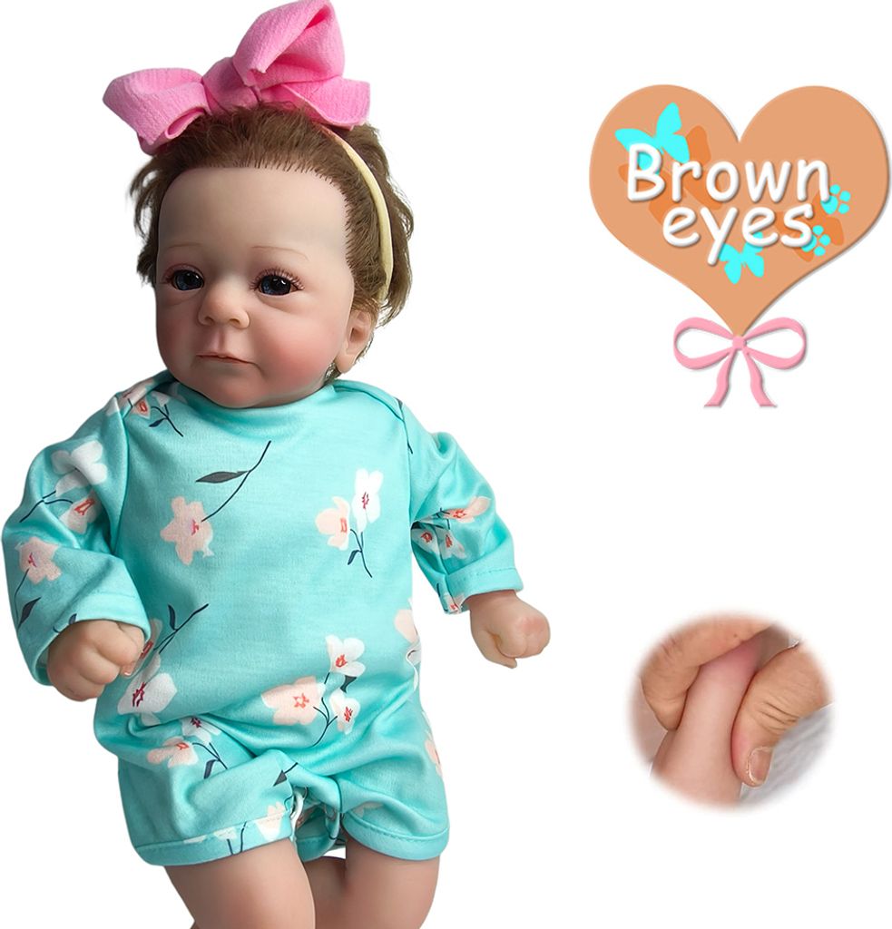 Braune Augen, 18-Zoll-Reborn-Babypuppe Mit Weichem Körper, Lebensechte Soft-Touch-3D-Haut, Handwurzelhaare Sichtbar
