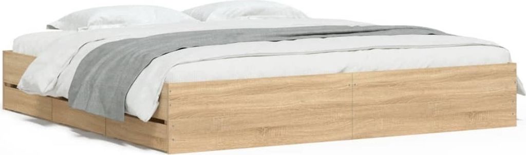 (Robust Möbel)Bettgestell/Doppelbett ️Hochwertiges - Polsterbett Erwachsene/r /Kind - mit Schubladen Sonoma-Eiche 200x200cm Holzwerkstoff - ...