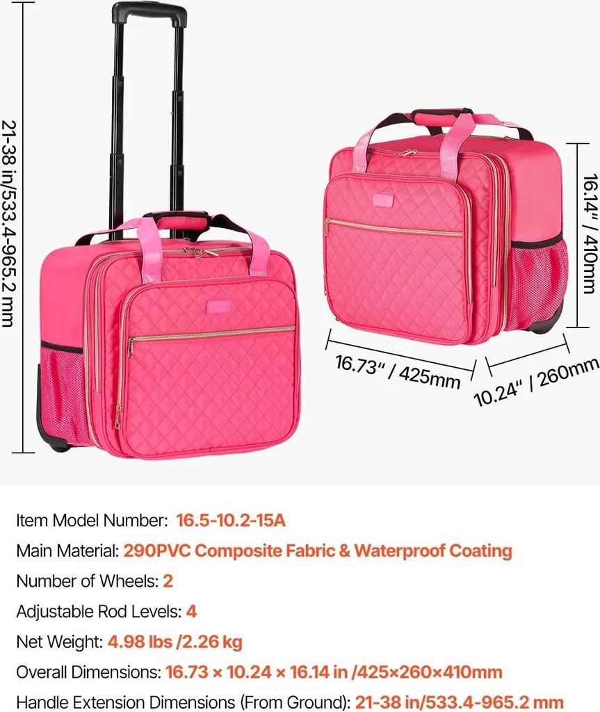 Trolley per Notebook 17.3" Valigetta PC Rosa Imbottita con Ruote - 7