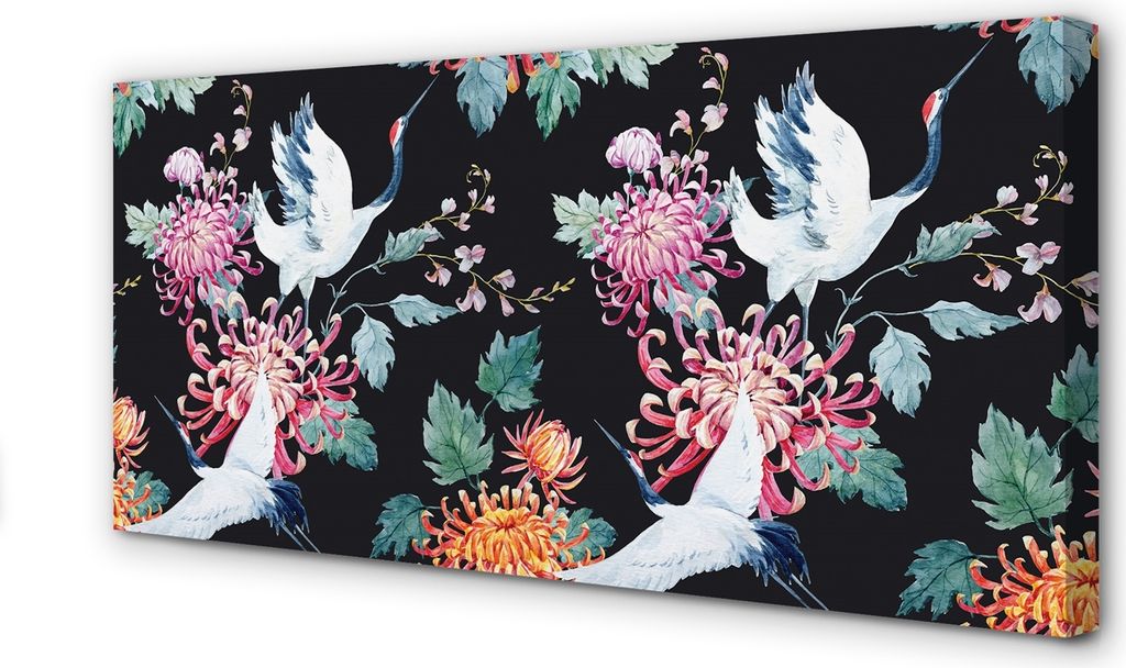 Leinwandbild 140x70 Wandkunst Vögel mit Blumen