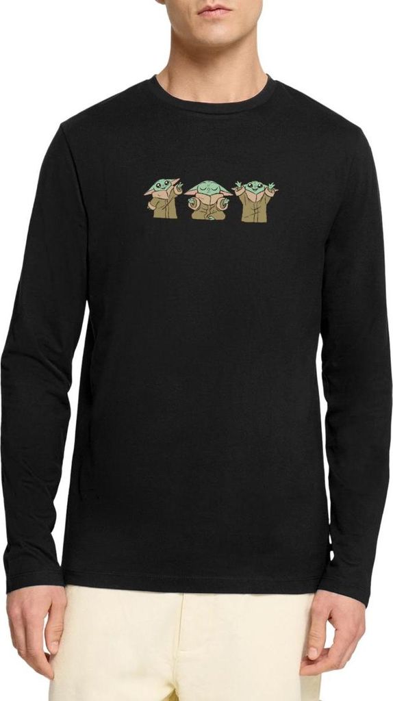 Star Wars: Mandalorian Baby Yoda Posen Premium Langarmshirt Herren, XXL, Schwarz