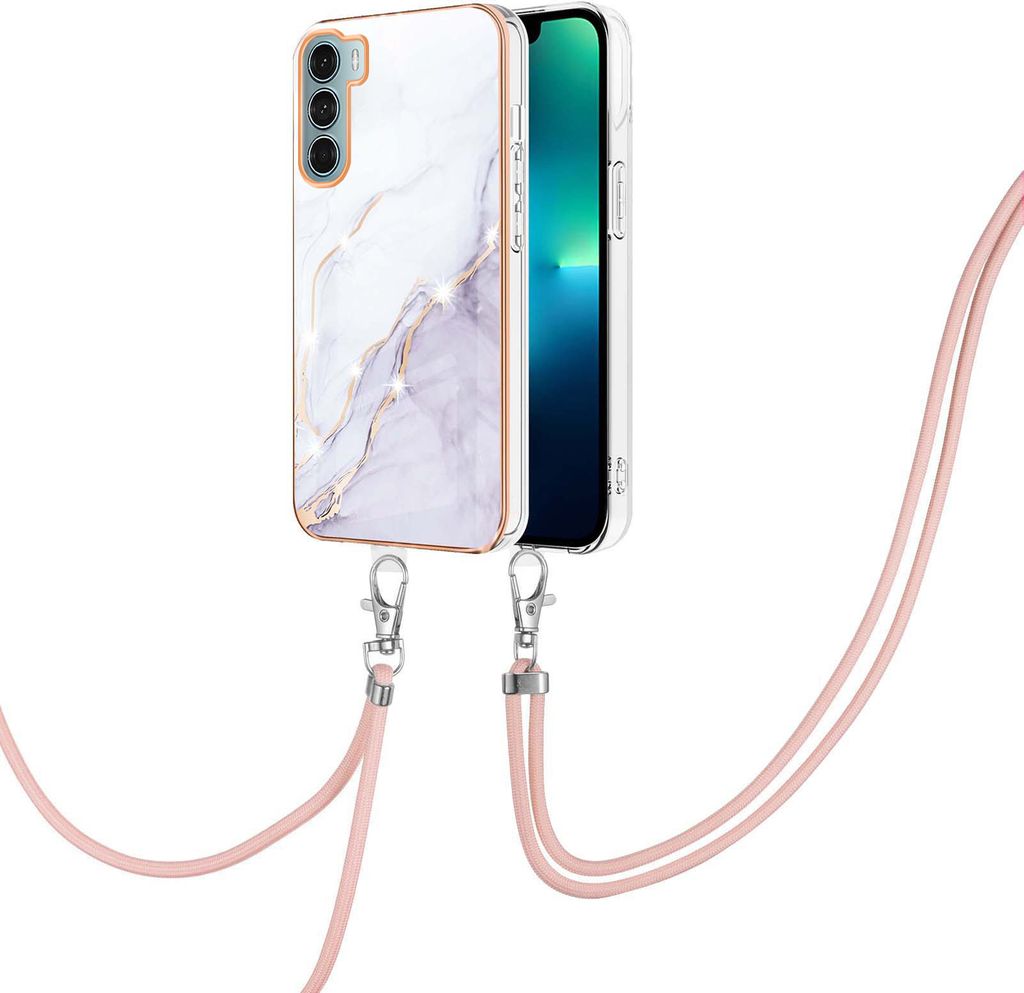 Handykette Hülle für Moto G200 Muster TPU Schutzhülle mit verstellbarem Tragegurt Weiß