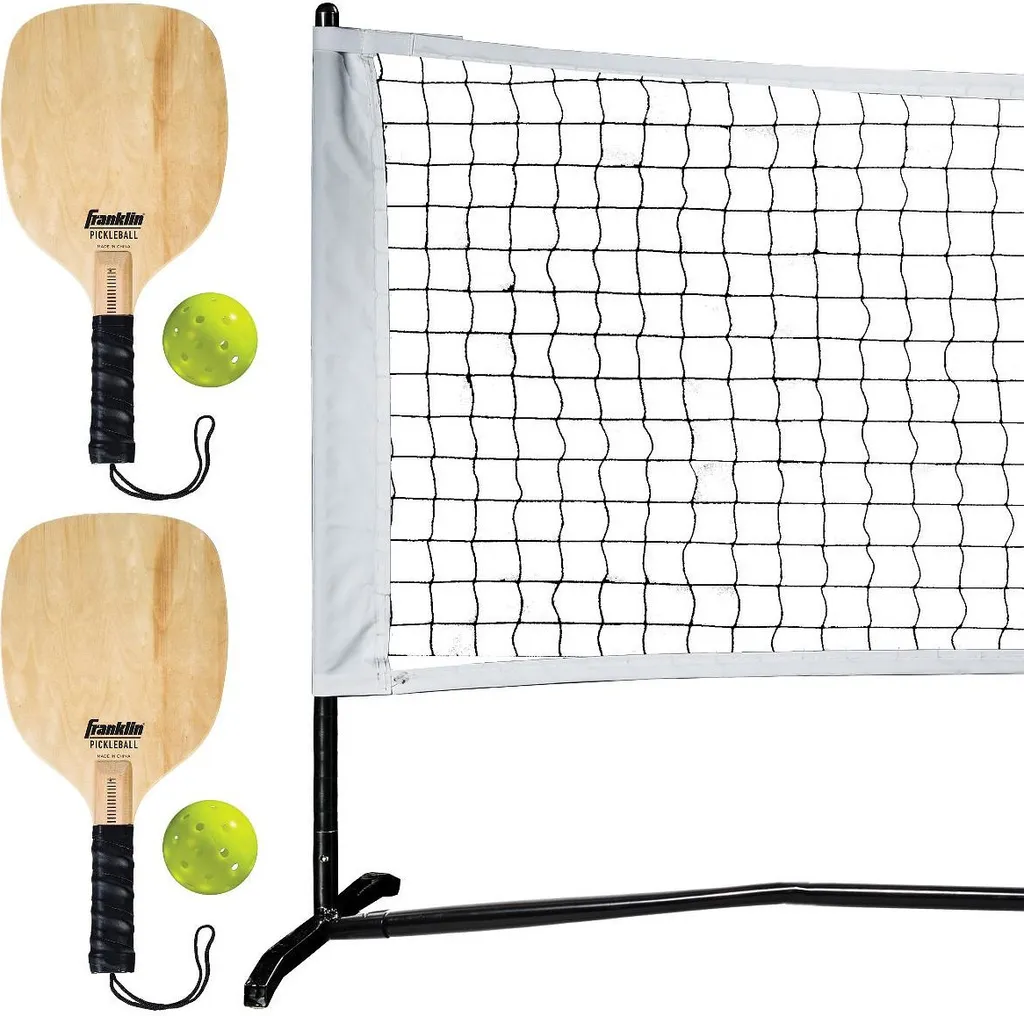 Set de Pickleball-X Demi-Court avec Filet Stable et Raquettes Bois