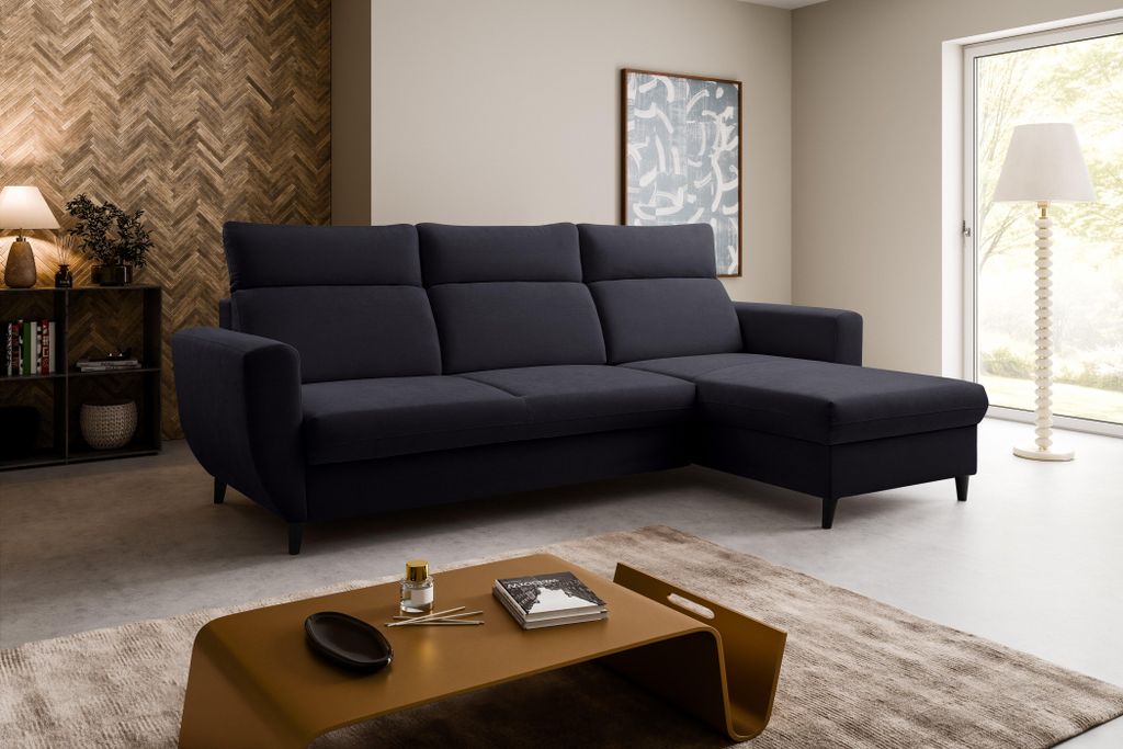 Ecksofa TORRO MINI (260 x 170 cm) – RECHTE SEITE, moderne verstellbare Kopfstützen, Bettkasten, Schlaffunktion, ENJOY NEW 24 - Graphit