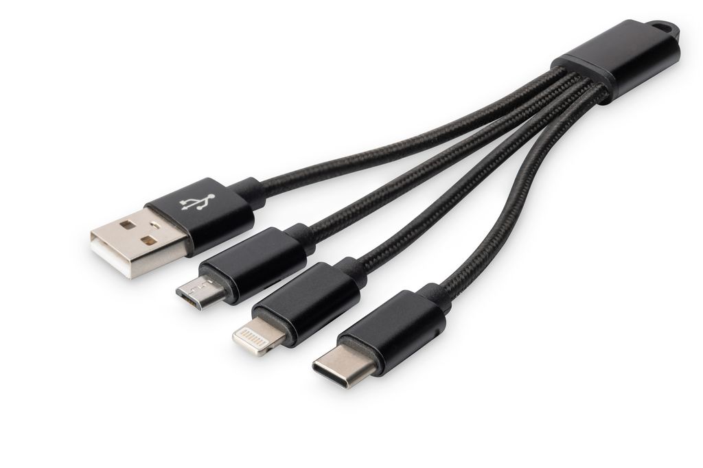 DIGITUS 3-in-1 Ladekabel USB A-Lightning + Micro USB+USB-C