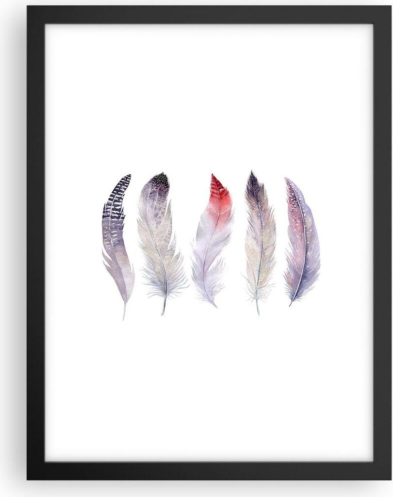 Gerahmtes Poster - Schwarzer Rahmen - Feder Tier Vogel Komposition - 30x40 cm - Wand Bild - Wanddeko - Wandbilder - Wandposter - Bilderrahmen - Bil...