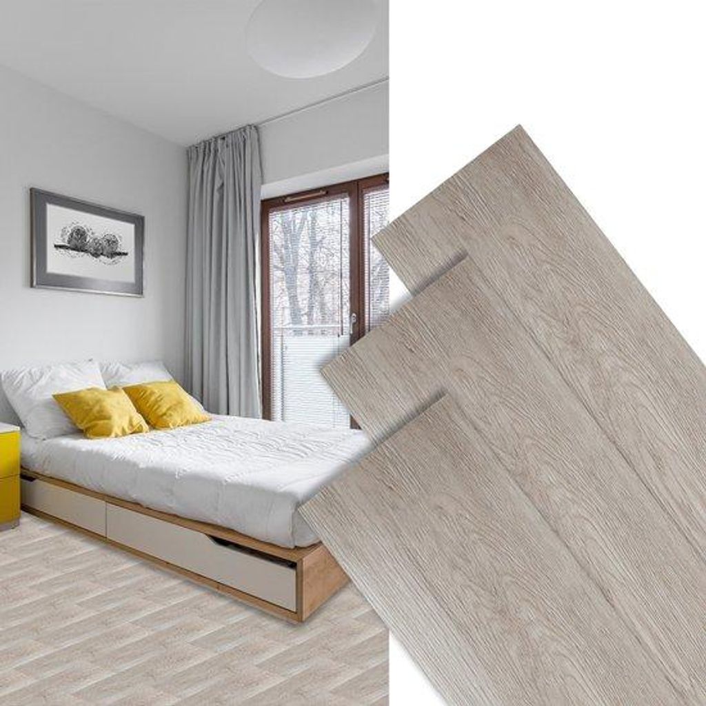 Selbstklebend PVC-Laminate-Set (35 Teile, 5 m²), wasserdicht & reißfest für Wohnzimmer, Küche und Balkon, Weiß-Eiche