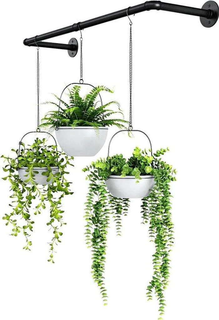 Pots suspendus d'intérieur et supports muraux flottants en métal noir mat
