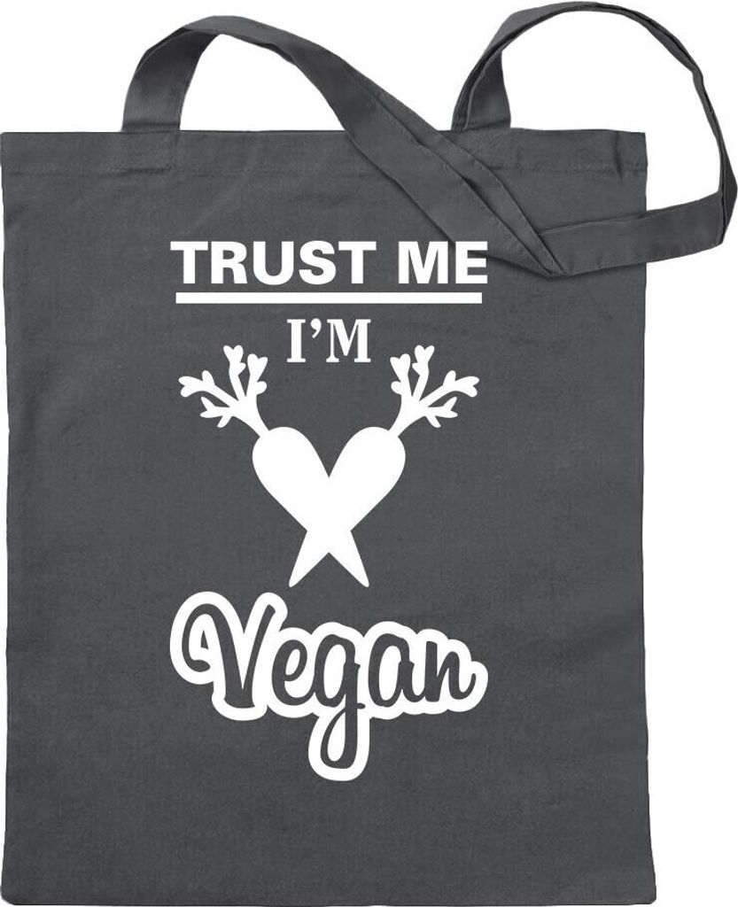 Kiwistar - Baumwolltasche - stahlgrau - Trust me, im vegan Veganer - Tragetasche Stoffbeutel Umhängetasche langer Henkel