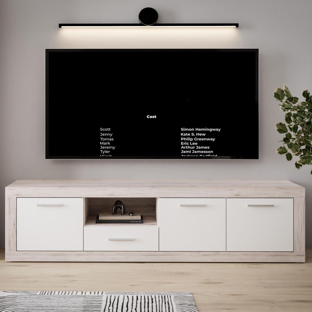 Forte BACCIO TV-Schrank 180, modernes Lowboard, 3 -türig, 1 Schublade, Holzwerkstoff, Artisaneiche Holzdekor|Weiß, 177,4 cm breit x 49,9 cm hoch ...