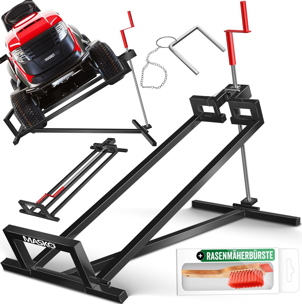 MASKO XXL Rasentraktorheber 450kg Hebevorrichtung für Aufsitzmäher inkl. Bürste