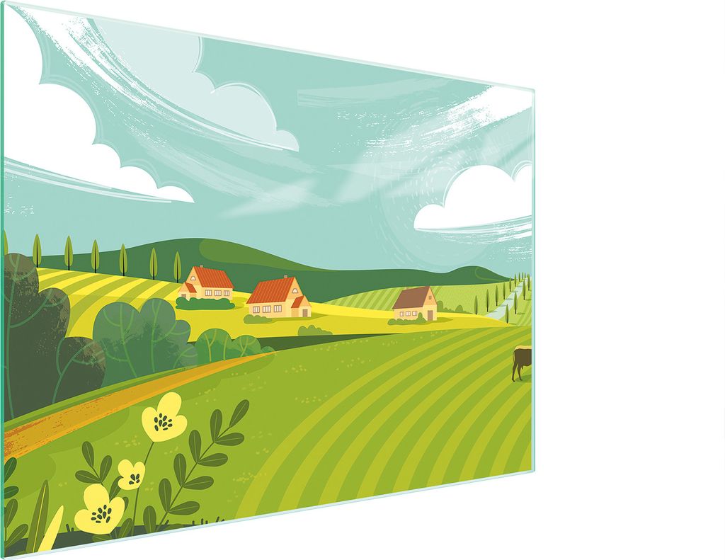 Schneidebrett Herdabdeckplatte Multiglasschneidplatte 30x22 cm Landschaft Dorf