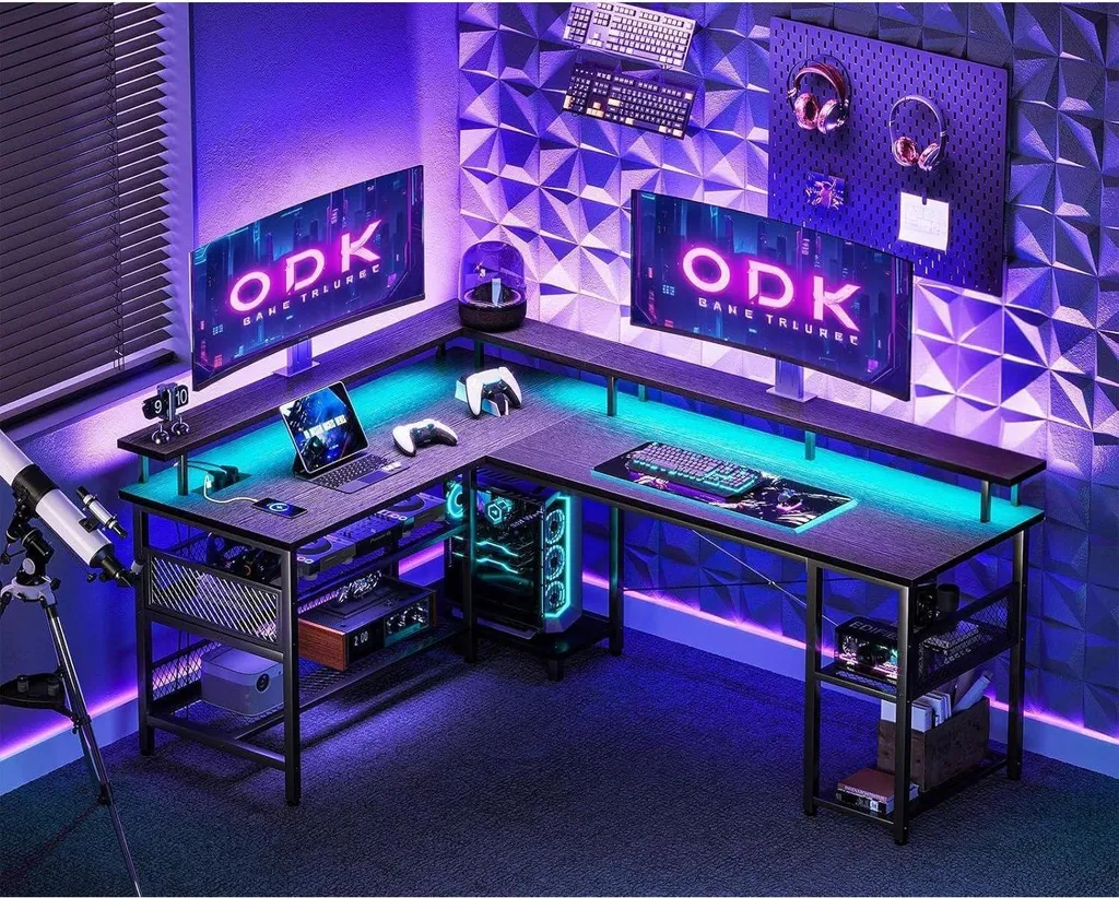 Bureau de gaming d'angle ODK grand format avec connecteurs USB - 2