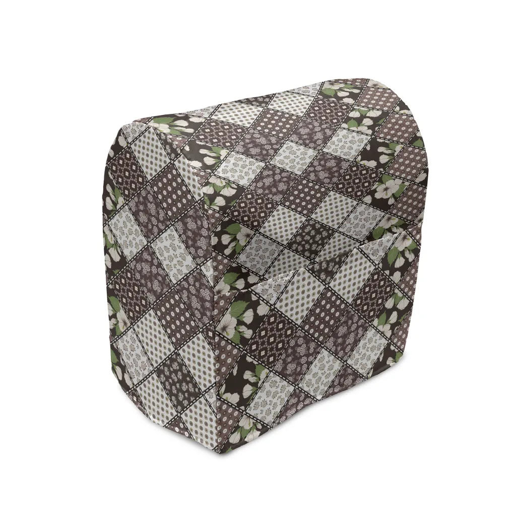 Housse mixeur marron beige à motifs fleurs rétro avec poches latérales