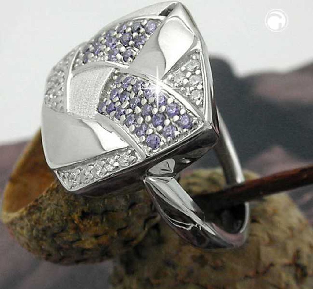 Gr. 56 - Ring 16x16mm mit Zirkonias lila-weiß matt-glänzend Produktbild 