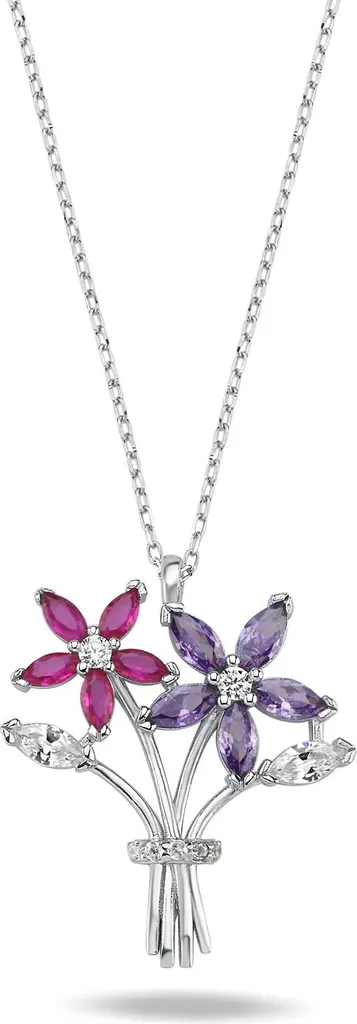 Collier bouquet fleurs Kamelya argent 925 pour mariage ou cérémonie