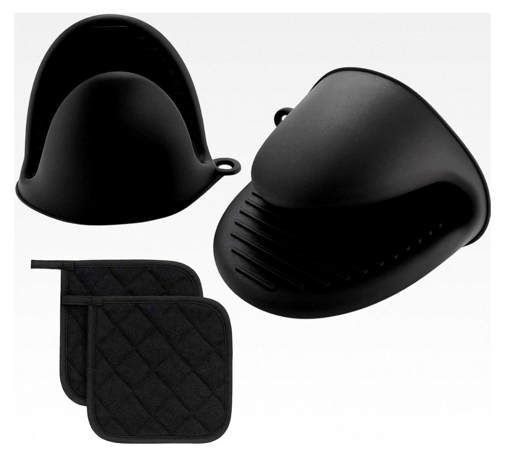 Silikon Ofenhandschuhe, Wärmeisolierte Handschuhe, Hitzebeständige Silikonhandschuhe für Backen, Grillen und Küche, Schwarz