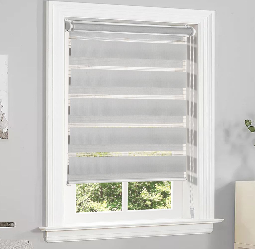 Doppelrollo Klemmfix ohne Bohren Rollos für Fenster und Tür Lichtdurchlässig und Blickdicht Wandmontage Sichtschutz, Grau, BxH:70x150cm