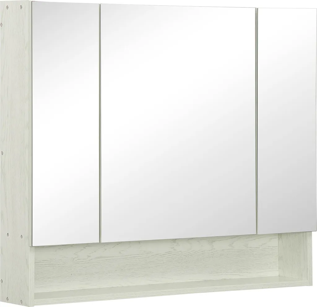 Meuble miroir salle de bain mural blanc 3 portes avec étagère en bois