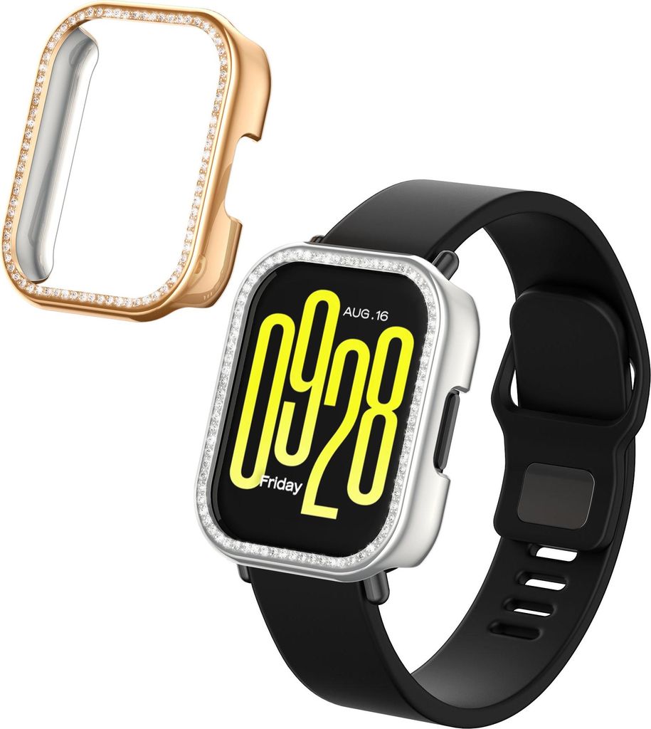 kwmobile 2x Kunststoff Hülle kompatibel mit Xiaomi Redmi Watch 5 Active Schutzhülle Schutzrahmen - Glitzer Schutz Zubehör in Silber Rosegold