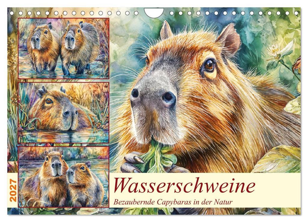 Wasserschweine. Bezaubernde Capybaras in der Natur (Wandkalender 2027 DIN A4 quer), CALVENDO Monatskalender