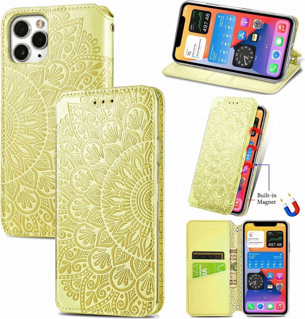 König Design Hülle kompatibel mit Apple iPhone 11 Pro Kunstleder Handyhülle - Handy Case Gelb