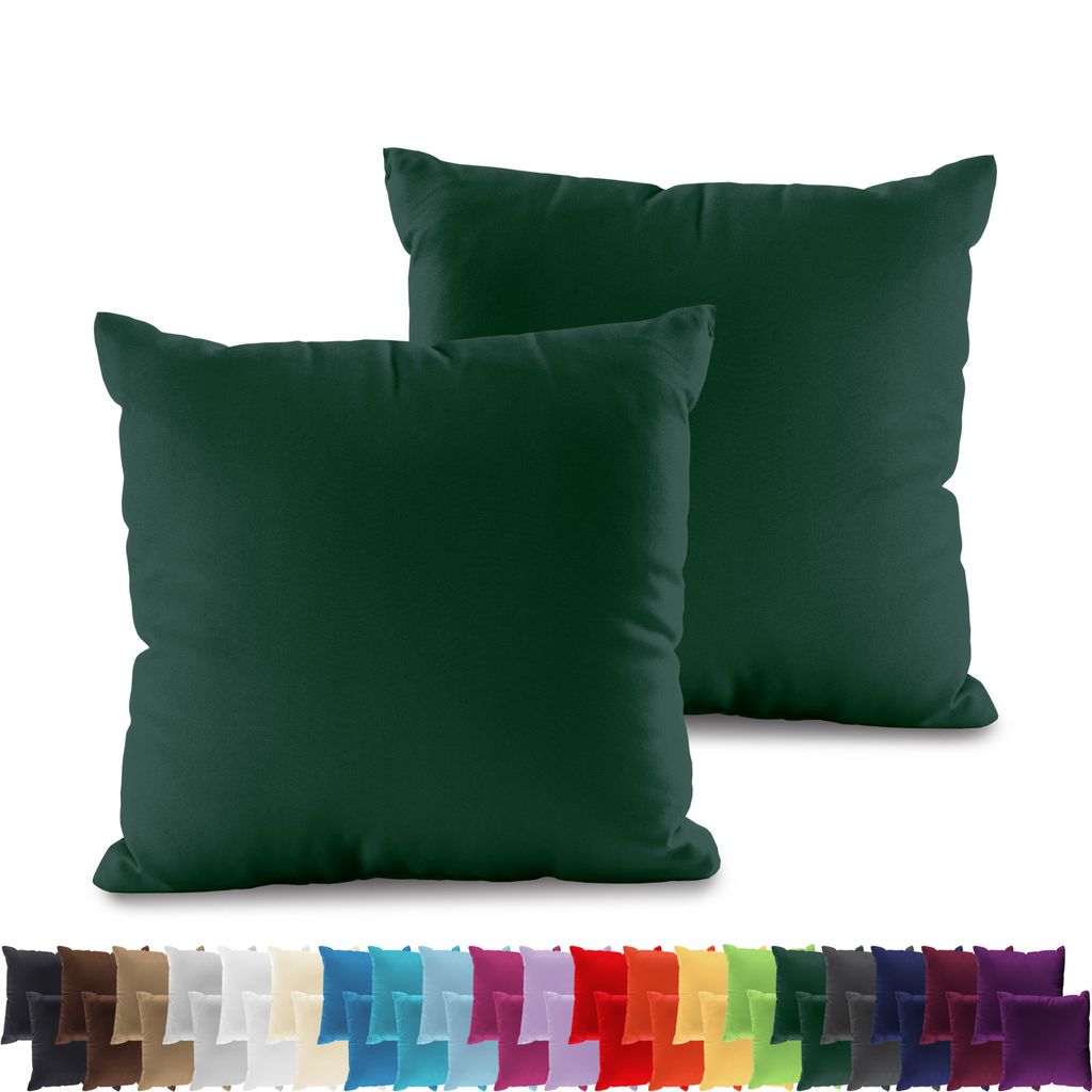 2er PACK JERSEY Kissenbezüge 100% Baumwolle Kissenhülle 160 Gr/m², in Größe: 40x40 cm, in Farbe: Dunkelgrün