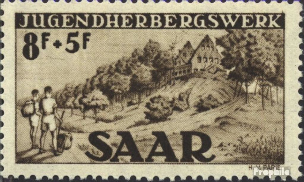 Briefmarken Saarland 1949 Mi 262 mit Falz Jugendherbergwerk