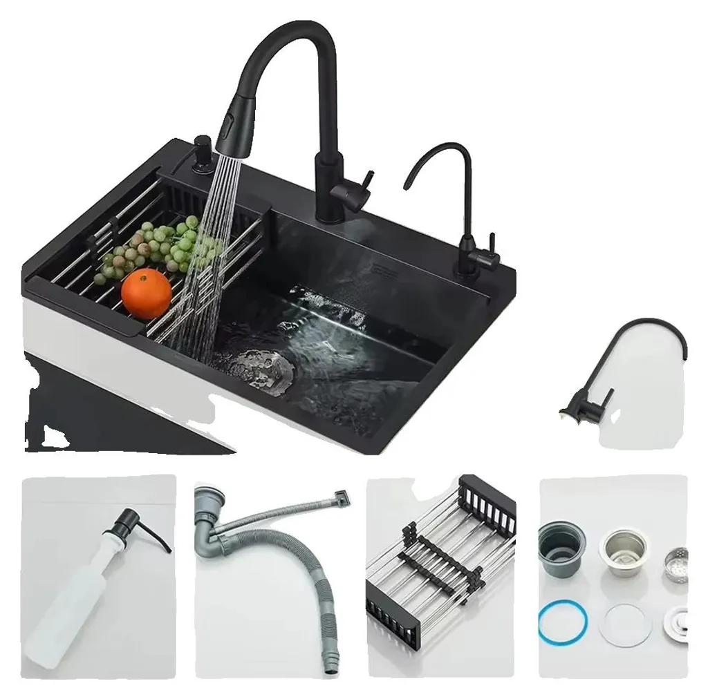 Évier de cuisine anti-rayures en inox noir mat montage sous plan