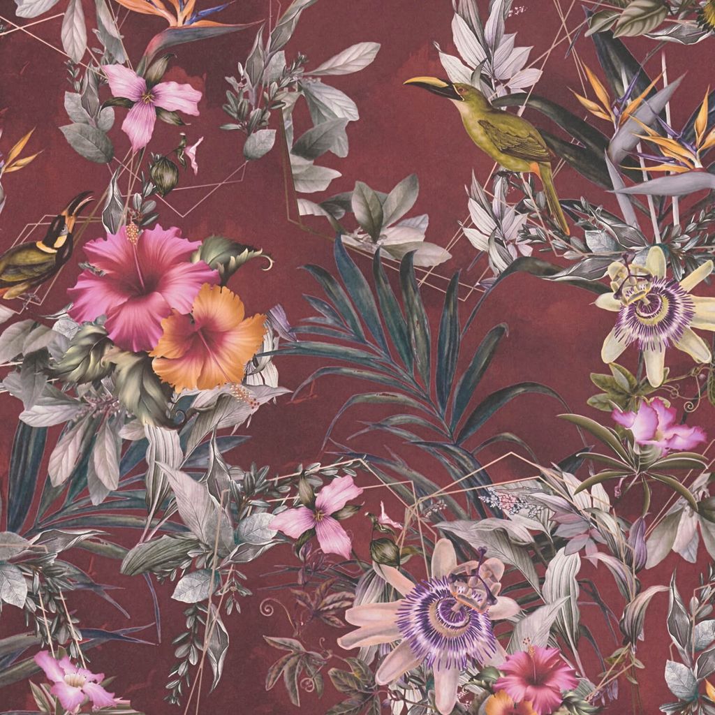 Profhome 381785-GU Blumen Tapete Floral matt rot oliv-grün rosa orange 5,33 m2