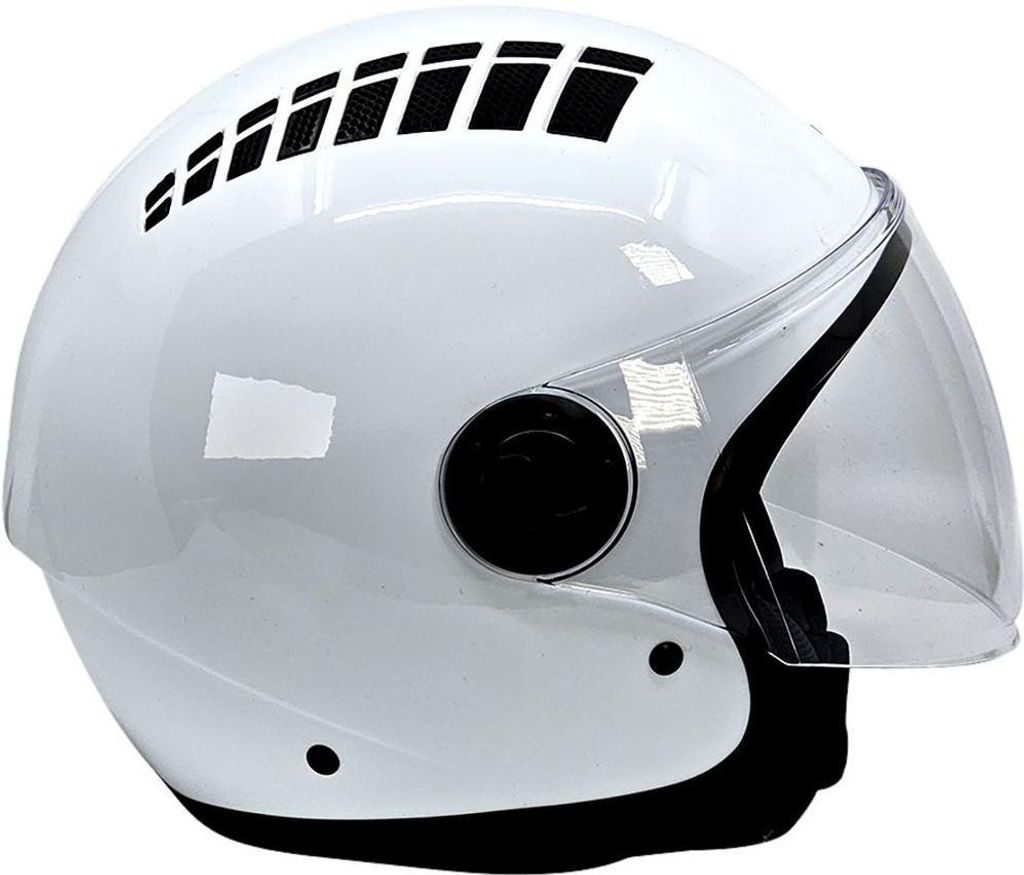 BHR 834 FLOW, Demi-Jet Helm ECE 22.06, Sommer-Rollerhelm mit 16 Belüftungslöchern, Kratzfestes Visier & Mikrometrischer Verschluss, Weiß, L