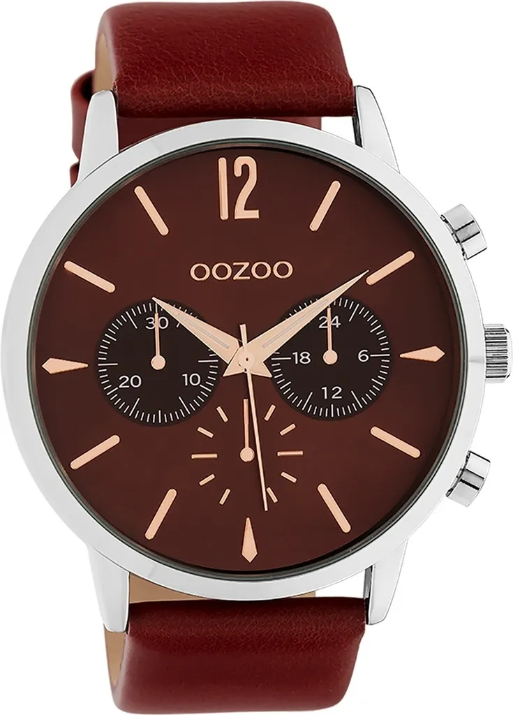 Orologio analogico al quarzo da donna e da uomo in pelle Oozoo, bracciale rosso Timepieces D2UOC10356