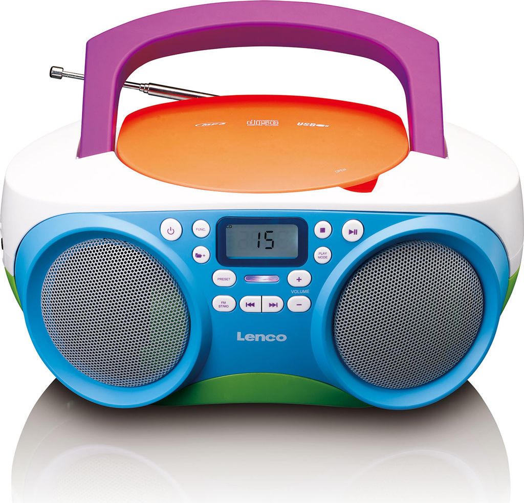 A colorful portable CD player and radio.