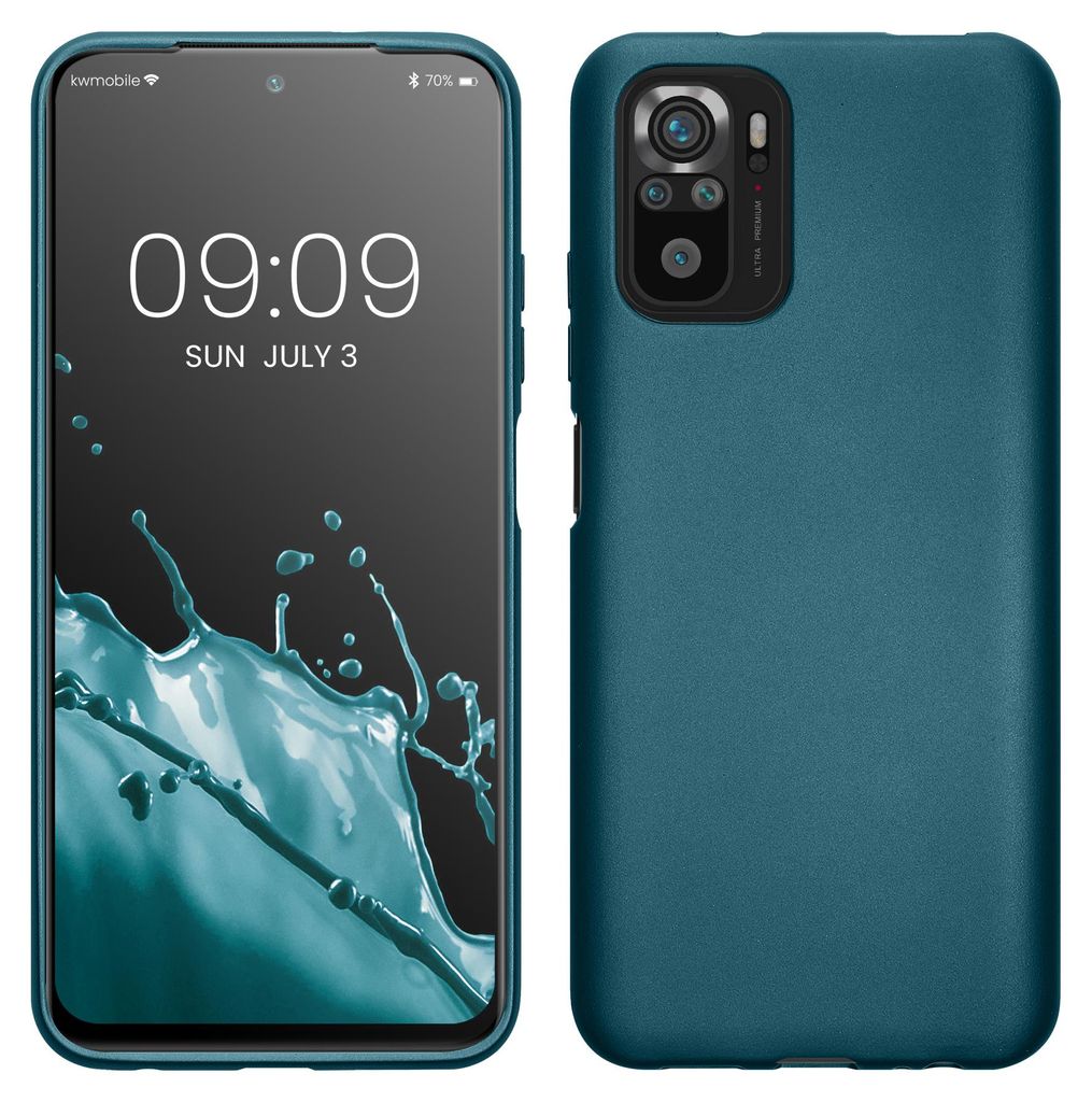 kwmobile Handyhülle für Xiaomi Redmi Note 10 / Note 10S Hülle - Silikon Case metallisch schimmernd - Schutzhülle Cover - Metallic Karibikblau
