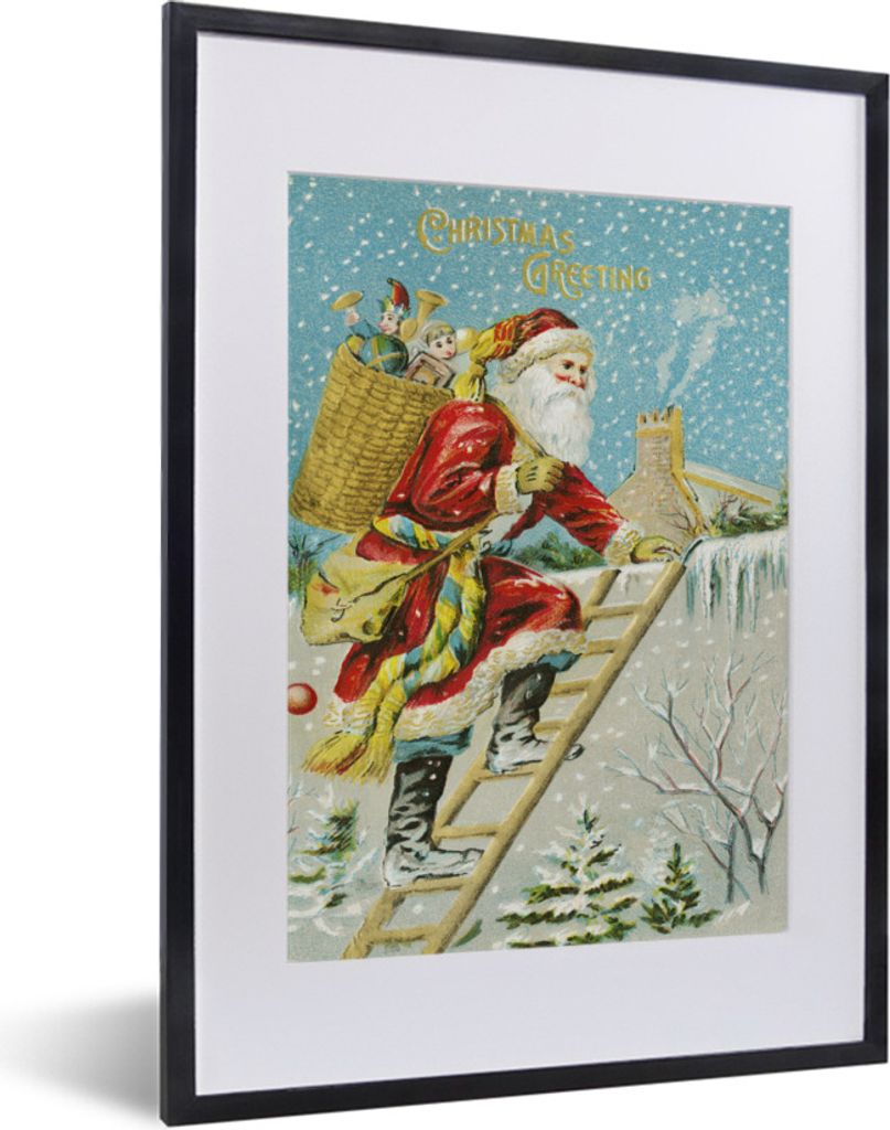 MuchoWow Gerahmtes Poster Weihnachtsmann - Schnee - Geschenke 30x40 cm - Poster mit Schwarzem Bilderrahmen Wandposter Rahmen Foto Bilder - Wandpo...