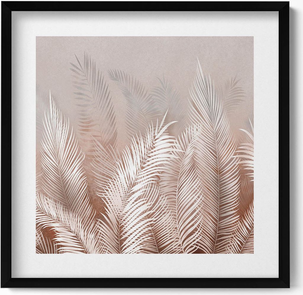 Vegetation Boho Blätter– Wandbild mit Rahmen – Gerahmtes Bild – Wanddekoration – 50x50 cm – Schwarz Rahmen