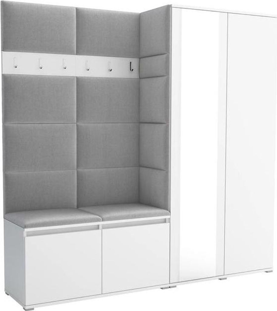 Garderoben-Set Noris IV mit Spiegel, gepolsterte Garderobe Produktbild 