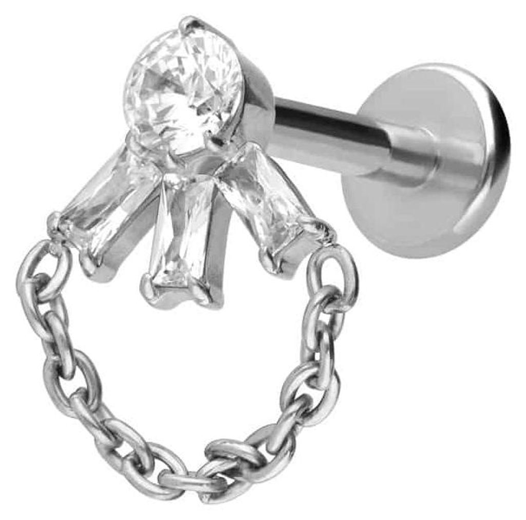 Ohrpiercing, Nasenpiercing Titan Labret mit Innengewinde LOTUSBLÜTE + KETTE Silber Stablänge: 8mm | Stabstärke: 1,2mm