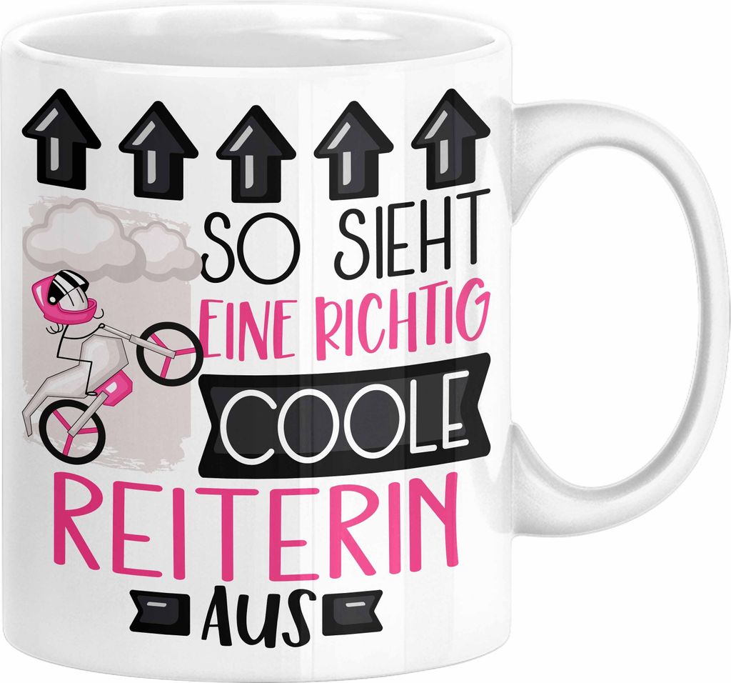 Reiterin Geschenk Tasse Lustig Geschenkidee für Reiterin Geburtstag So Sieht Eine Richtig Coole Reiterin Aus Frauen Spruch (Weiß)