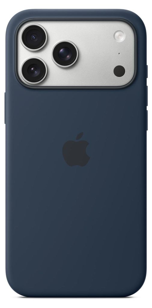 The back of a dark blue iPhone case with a triple camera cutout.