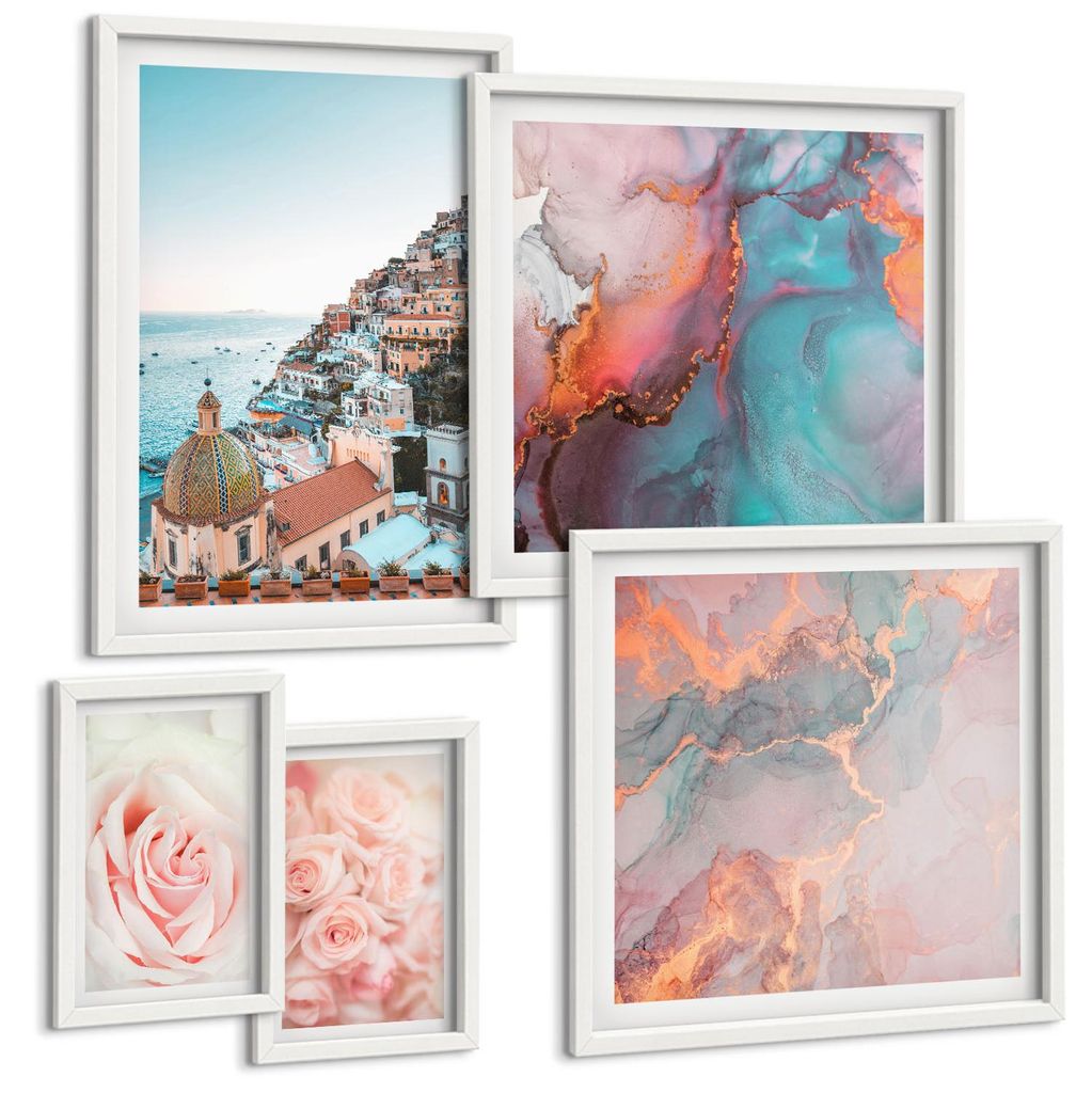 Bilder Set 5-teilig im weißen Rahmen – Wandbilder 5 Stück – gerahmte Poster für Wohnzimmer, Schlafzimmer und Flur – 50x50 cm - 40x60 cm ...