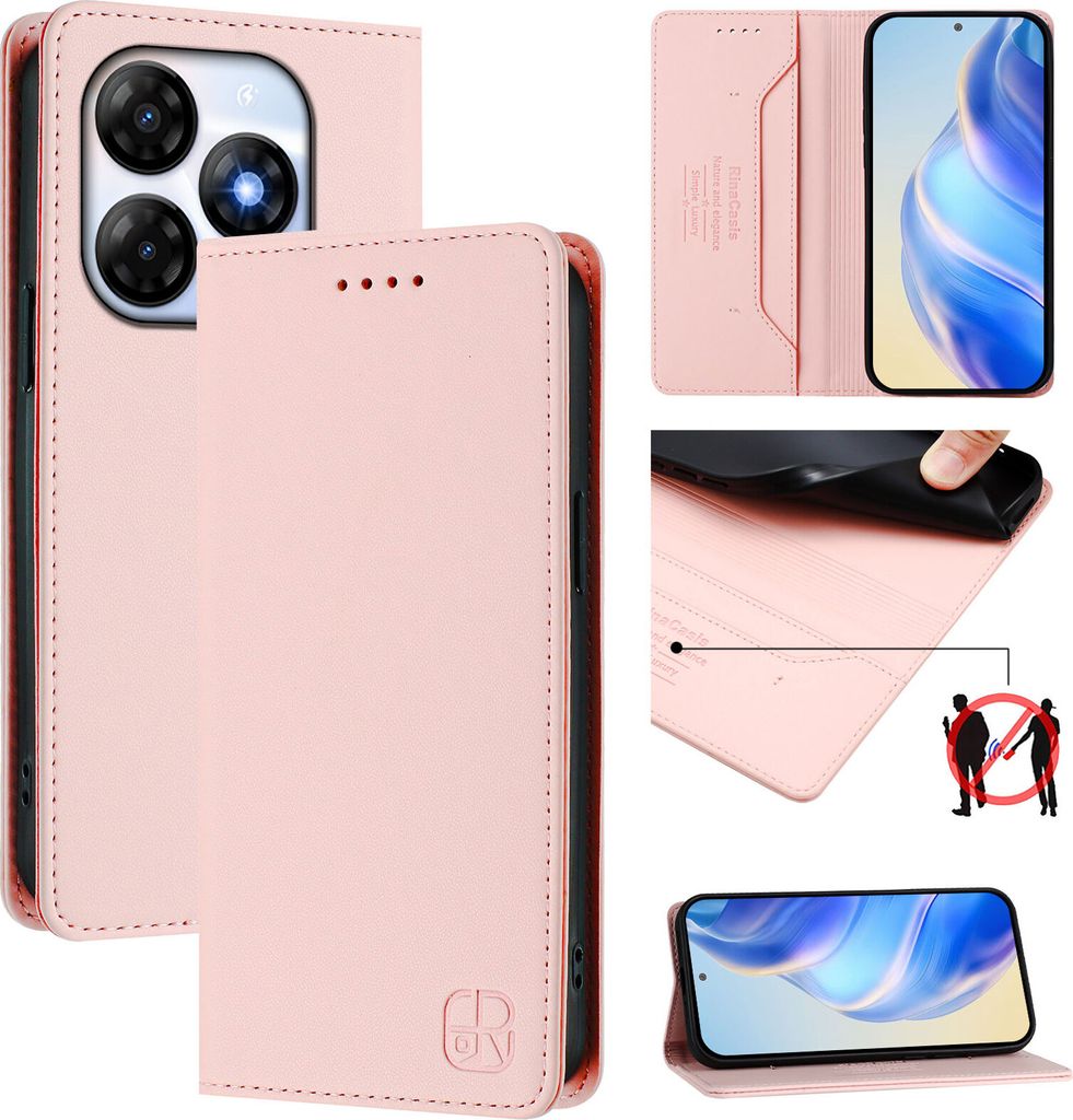 Lederhülle für itel P55 4G Hülle Flip Brieftasche Kartenfächern Ständer Schutzhülle Pink
