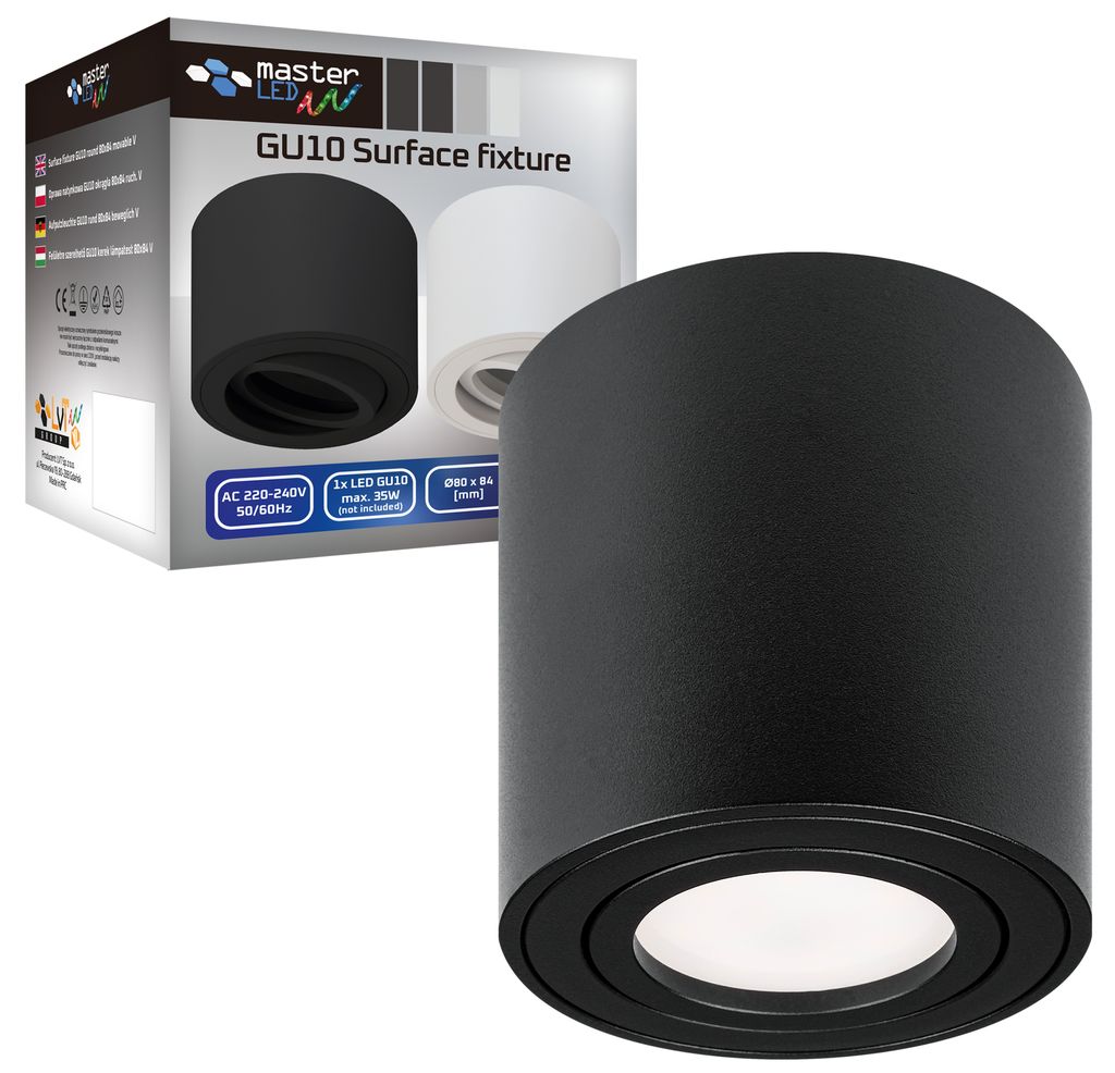 MasterLED Deckenleuchte Aufbauspot Schwarz Matt GU10 Rund Schwenkbar Deckenstrahler Aluminium Deckenlampe