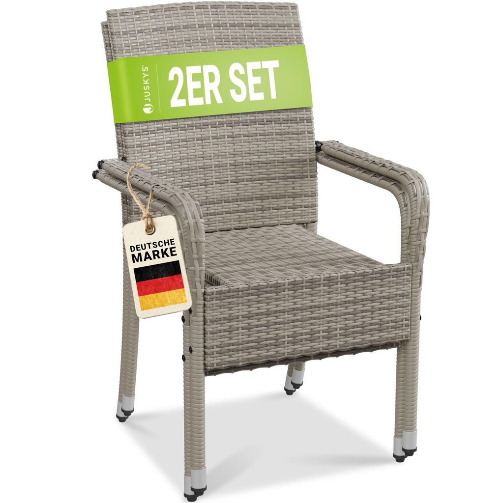 Juskys Polyrattan Gartenstühle Yoro 2er Set - mit Armlehnen Produktbild 