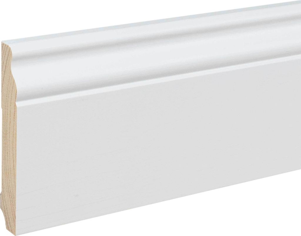 Sockelleiste Massivholz Berliner Profil 16 x 96 x 2400 mm Weiß zum Kleben, Schrauben & Nageln Massivholz Fußleiste by PROVISTON 2.4 Meter | 1 Stück