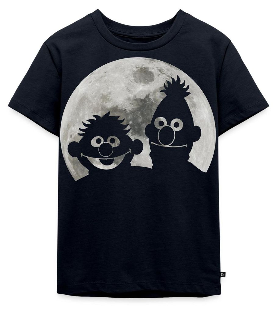 Spreadshirt Sesamstraße Ernie & Bert Bei Mondschein Kinder Premium T-Shirt, 122/128 (6 Jahre), Navy