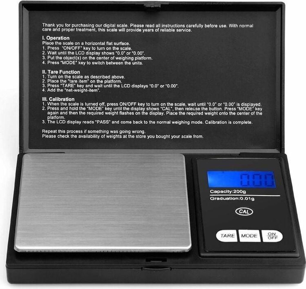Taschenwaage šC Pr?zisionswaage 200 g x 0,01 g, Kš¹chenwaage, Pr?zisionswaage 0,01 g, Waage mit LCD-Display und Tarafunktion