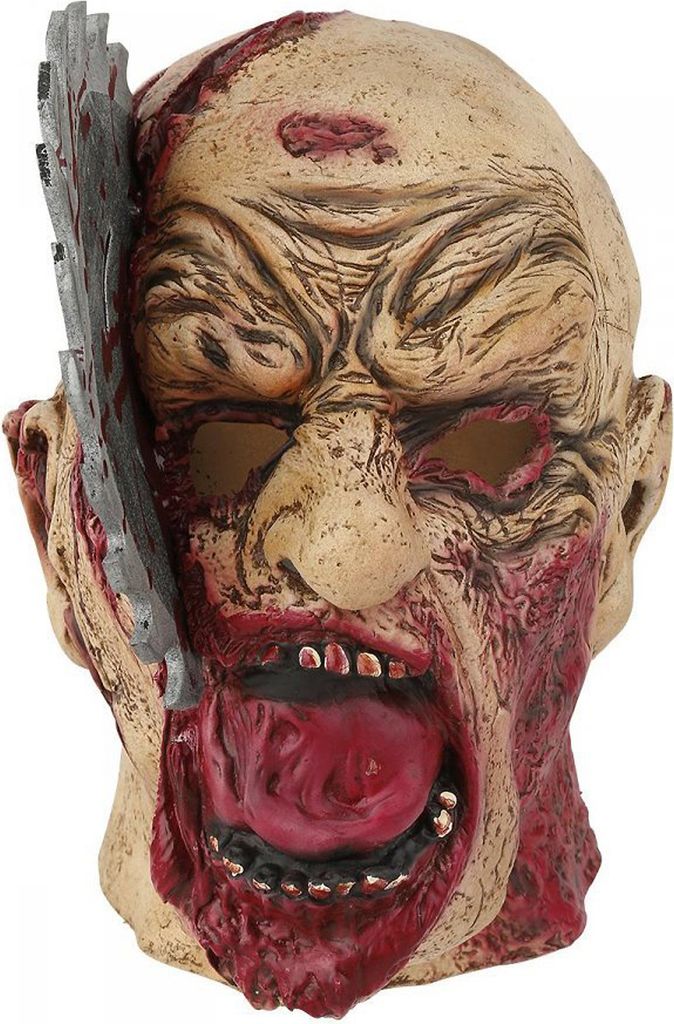 Zombie Halloween Maske mit Sägeblatt im Kopf (Latex) Produktbild 