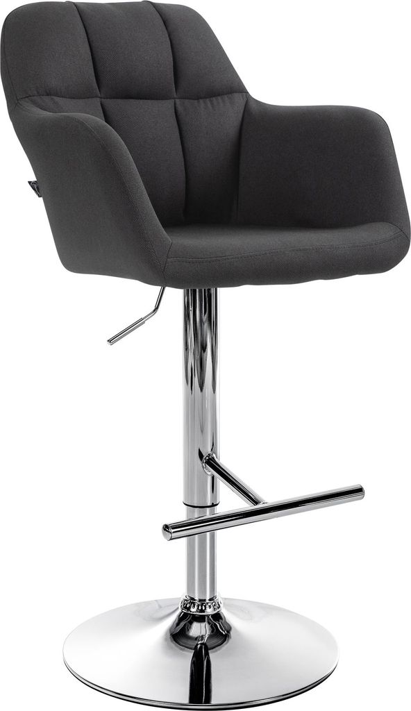 Barhocker TUBEL - Stoff Schwarz 57x59x97 cm Silber | Barstuhl Höhenverstellbar Mit Lehne Drehbar Tresenhocker Tresenstuhl Kneipenhocker Kneipenstuhl